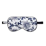 ZIMASILK Adjustable Mulberry Silk Sleep Mask Blindfold 100% Pure Mulberry Silk Eye Mask for Sleep with Bag (Blue Flower)