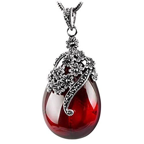 WOZUIMEI Pendentif de Style Chinois 925 Bijoux en Argent Sterling en Forme de Goutte Grenat Synthétique Incrusté de Marcassite Pendentif FemmeGrand pendentif Pas de chaîne