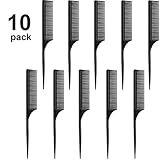 10 Pieces Rat Tail Comb Styling Carbon Heat Resistant Comb Anti Static Teasing Comb for Back Combing...