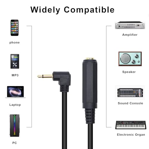 Xilaghy Right Angle 3.5mm to 6.35mm Audio Cable,1/4 inch TRS Female to 1/8 inch TS Male 1/4 to 3.5mm Adapter Cable for Amplifier,Guitar,Headphone,Laptop(30CM/1FT) by Xilaghy - Image 3