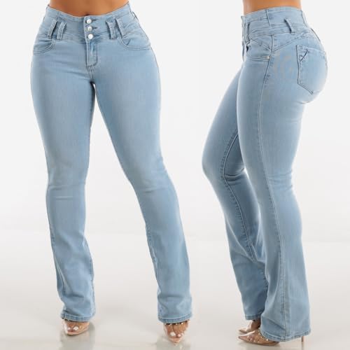 Moda Xpress Womens Juniors Butt Lifting Mid Rise Light Blue Bootcut Jeans 10887F - 2