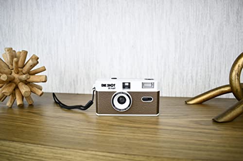 1 Shot Point And Shoot 35Mm Film Camera Reusable One Shot Half Frame Camera, Built In Flash, Bundled With One Roll Asa/Iso 400 Black & White Film 18 Exp, Battery Is Not Included (Brown Color) #TOP1