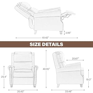 Uixe pushback recliner chairs set of 2 pu leather armchair push back accent chair rivet trim club chair home theater overstuffed single sofa reading seat for living room navy blue  urban country home decor