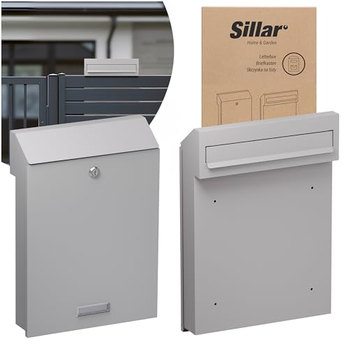 Sillar Boîte aux Lettres de Clôture Traversante – Double Face Avant/Arrière – Acier Galvanisé Étanche pour Grillage et Portail, 4 Clés, Fenêtre, 28,5x41 cm, Argent