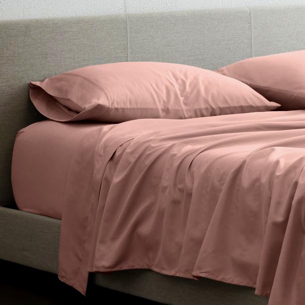 Image of BEVI - Home Premium Solid Plain Single Bedsheet with 1 Pillow Cover 300 TC Microfiber for Single Bed | Size (60 inch x 90 inch) Peach Onion