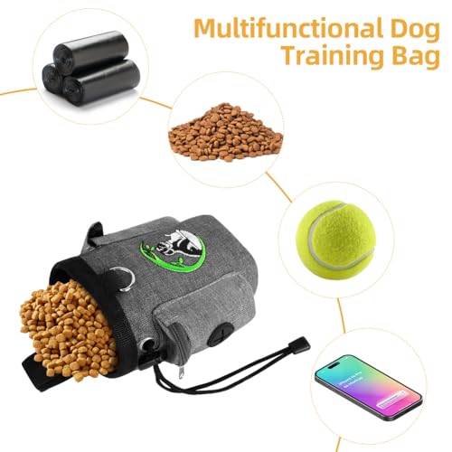 Adiwo Leckerlitasche für Hunde, Hunde Leckerlibeutel und Training-Clicker, wasserdichte Freihändige Hundeleckerlitasche mit Kotbeutelspender Mehreren Taschen, Gürteltasche für Hundespaziergang, Grau