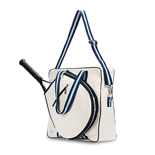 Ame & Lulu New Hamptons Tennis Tour Bag - Removable Adjustable Straps - Exterior Pocket Fits Two Racquets - Two Tone Blue #TOP1