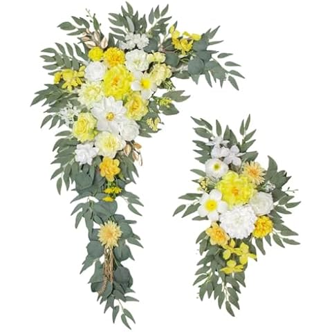 BASIMAN Arch Flowers with Drapes Kit (Pack of 3) for Wedding Ceremony Arbor and Reception Backdrop Decoration Wedding Welcome Signs Floral Birthday Party Decoration Cover