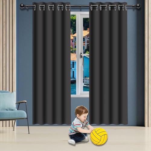 Rideaux salon moderne gris foncé 178x188cm en polyester isolant - 2