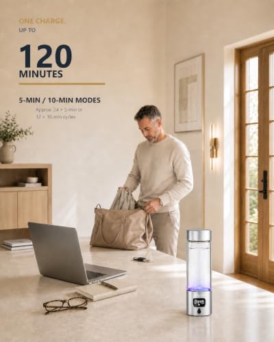 Image of Hydrogen Water Bottle - Portable, Rechargeable, LED Timer, Aluminum and Glass, 8000 PPB Hydrogen in 10 Minutes, 340ml Capacity, for Husband, Friend & Family, for Travel, Sports, Home, Office(Silver)
