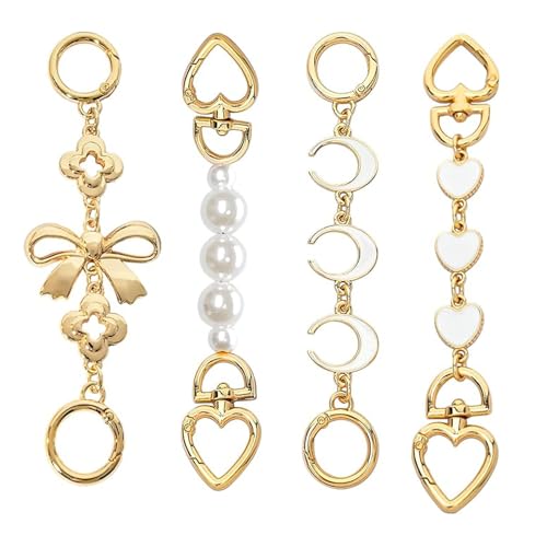YANGMUM 4Pcs Bag Extender Chain Gold Purse Strap Extender Replacement Crossbody for Bag Accessories Women, Girl Handbags Adjustable Purse Charms Making Supplies (Pearl, Bow Ribbon, Heart, Moon) by YANGMUM - Used condition - US$7.79