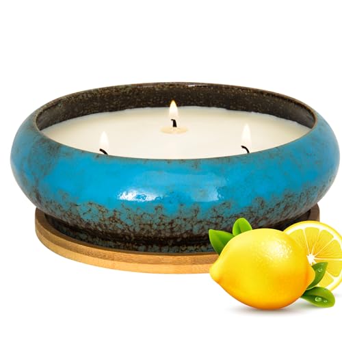 Scented Candles, 3 Wicks Large Lemon Candle for Home Scented, 17 oz Aromatherapy Candle Gifts for Women, Decorative Natural Soy Candles with Long Lasting for Mother's Day Birthday Anniversary