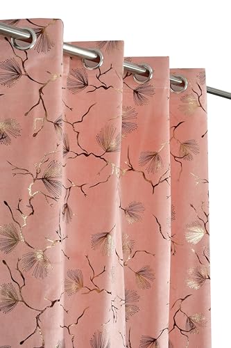 Image of Devsang Golden Foil 5 Feet Window Velvet Curtains Pack of 1, Pink