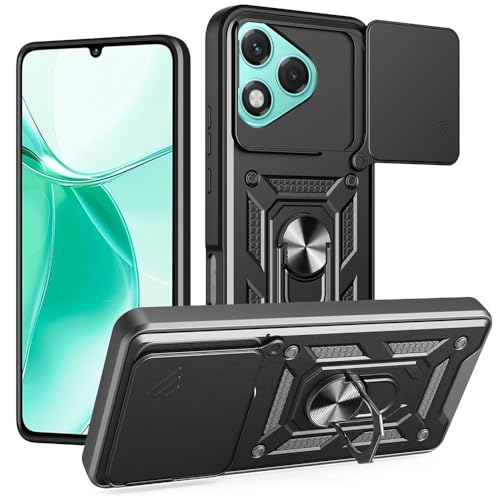 Image of Heavy Duty Back Case Cover for Honor 400 Lite 5G, Shockproof Honor 400 Lite Back Cover, Ring Case with Kickstand and Camera Protection Shutter - Black