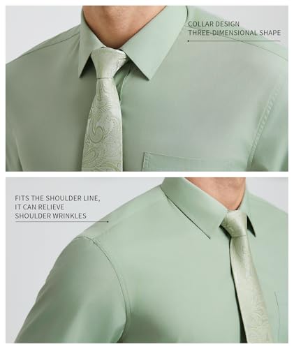 Image of HISDERN Mens Dress Shirt with Tie Pocket Square Set Classic Button Down Shirt Matching Tie Long Sleeve Shirts