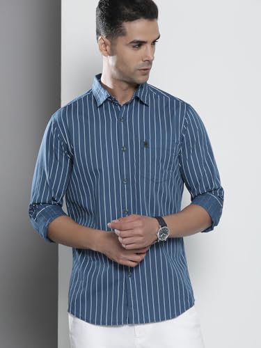 Image of The Indian Garage Co Men Regular Fit Striped Full Sleeves Cutaway Collar Casual Shirt