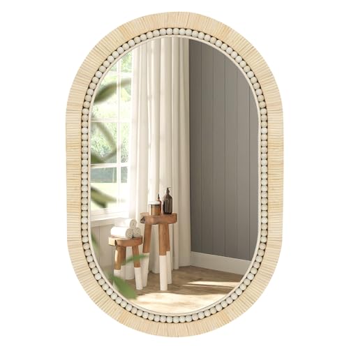 ULIKE Rattan Mirror for Bathroom, 20x30 Inch Oval Rustic Farmhouse