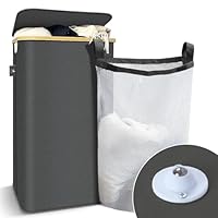 efluky Cesto portabiancheria da 140 l, con coperchio, 2 scomparti, grande cesto portabiancheria per biancheria, doppio cesto portabiancheria con 2 sacchetti rimovibili, Chiaro Grigio