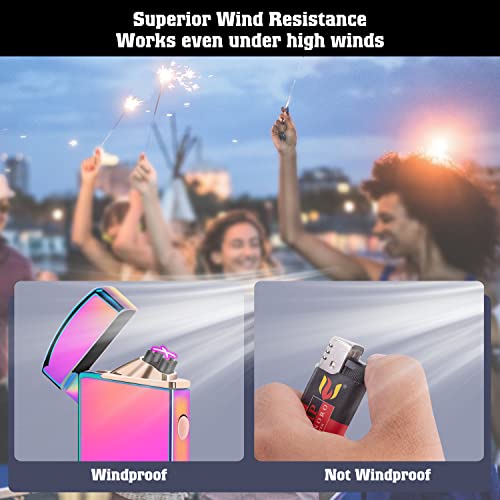 LcFun Windproof Arc Lighter Plasma Lighters Rechargeable USB Lighters Candle Lighter-with LED Display Power,Cool Flameless Electric Lighter for Candles, Incense, Outdoor Camping (Magic)