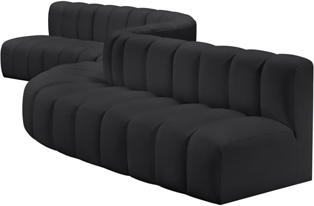 BOWERY HILL Contemporary Modular Sectional, Black Vegan Leather Upholstery, 8-Piece Design, Deep Channel Tufting, 197" W x 84" D x 30" H, Elegant Living Room Seating