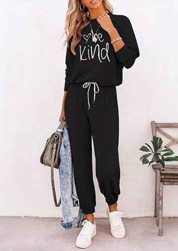 Image of PRETTYGARDEN Women's Two Piece Outfit Long Sleeve Crewneck Pullover Tops And Long Pants Tracksuit | Long Sleeve Shirts, Jogger Pants Pockets, Matching Track Suits, Fall Spring Comfy Clothes for Casual Outing, Cruise, Airport