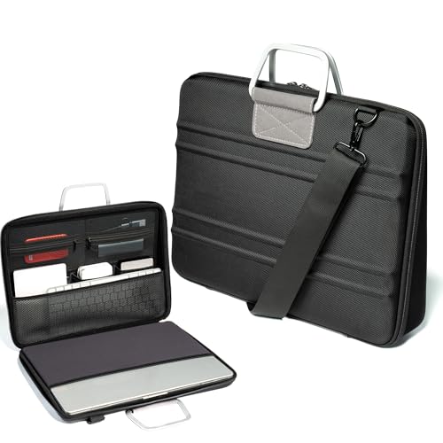 Maletín rígido para laptop MacBook Pro de 16 pulgadas y 15 pulgadas y similar, funda de transporte antiaplastamiento con asa y correa, Negro -