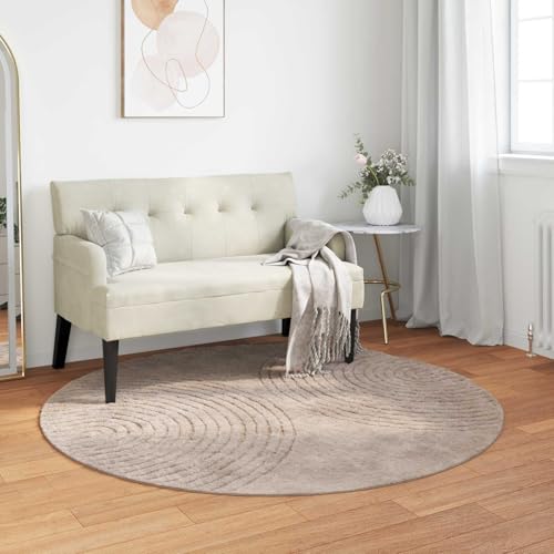 Tapis rond polyester beige 160 cm HUARTE avec envers antidérapant - 3
