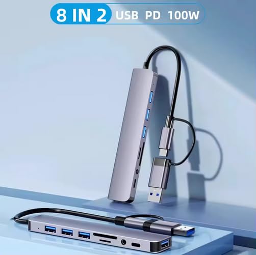 Image of 3.0 USB C Hub, 8 in 1 Type C Multi USB Connector Adapter with USB 3.0 and USB 2.0 Ports, USB Expander for Laptop, Mobile, Pc, Printers, Flash Drive, MacBooks, HDD, Camera, Keyboard,Mouse