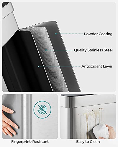 Songmics Kitchen Trash Can, 16 Gallons (2 X 8 Gallons) Dual Compartment Garbage Can, 60L Pedal Recycling Bin, Stay-Open Lid And Soft Closure, Stainless Steel, 15 Bags Included, Silver Ultb202E01 #TOP3