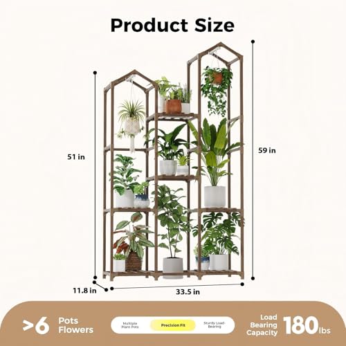 Image of Bamworld Plant Stand with Grow Light Corner Plant Shelf Indoor with Lights Tall Plant Holder for Living Room Warm Light Plant Container Accessories for Mutiple Pots Patio Boho Home Decor for Gardening