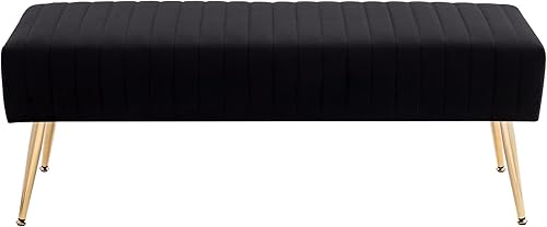 Furniliving Banco moderno de piel sintética, diseño de botones acolchados, banco otomano tapizado con patas resistentes para sala de estar, pasillo,