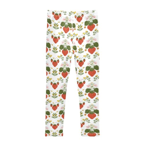 senya Girls Printed Leggings Yoga Pants Strawberry Flower Leaves Pattern for Kids in 4t to 10 Years, 4T2