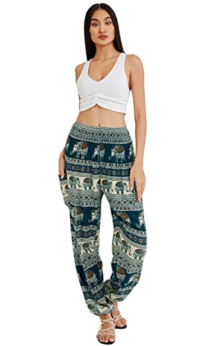 Joob Joob Boho Pants For Women - Flowy Loose Harem Hippie Pants - Casual Yoga Bohemian Joggers Comfy Lounge Pajamas Teal Medium #TOP3