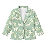 Ocxbuir Butterfly Pattern Long Sleeve Blazer Jacket for Girls Fashion One Button Notched Collar Suit Coat with Pockets Kids Slim Fit Funny Print Suit 10 Years