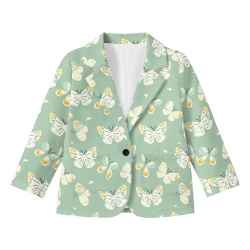 Ocxbuir Butterfly Pattern Long Sleeve Blazer Jacket for Girls Fashion One Button Notched Collar Suit Coat with Pockets Kids Slim Fit Funny Print Suit 10 Years