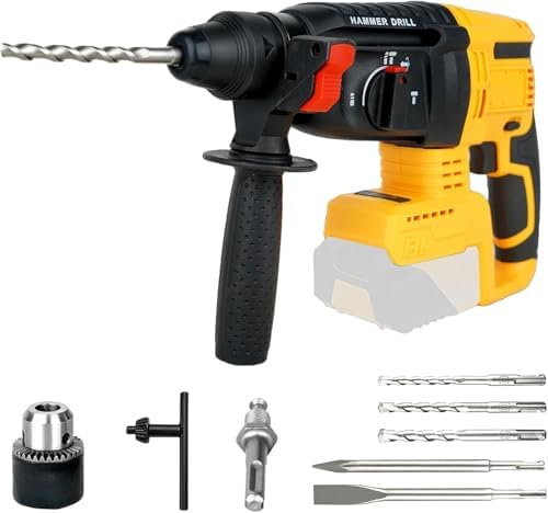 Noliven Rotary Hammer Drill Compatible with Dewalt 20V MAX Battery, Cordless Hammer Drill for Concrete, 2.5 Joules, 4 Application Modes with 360°Auxiliary Handle, Including 6 Drill Bits, Bare Tool