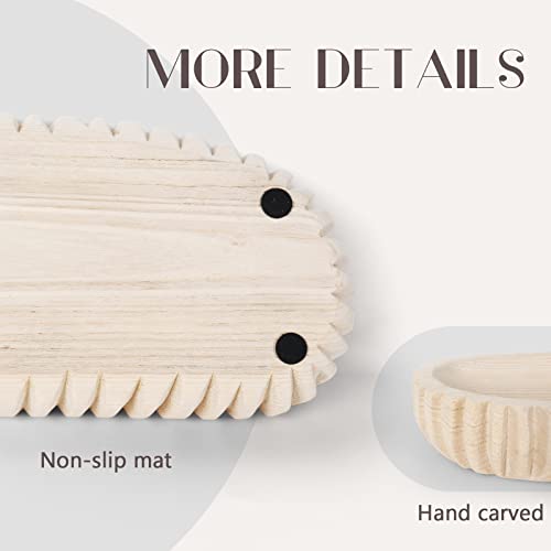 Wooden Decorative Dough Bowl For Decor, Long Dough Bowl With Hand Carved Vertical Stripes, Home Decor For Dining Table Center, Wooden Bowls For Farmhouse Boho Rustic Decor (16.3"X 6" Light Wood Color) #TOP3