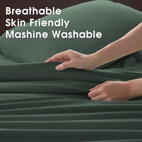Image of Cal King 4 Piece Sheet Set - Comfy Breathable & Cooling Bed Sheets Set, Soft and Wrinkle Free, Deep Pockets, Easy & Secure Fit, Hotel Luxury Bedding - Oeko-Tex - Emerald Green
