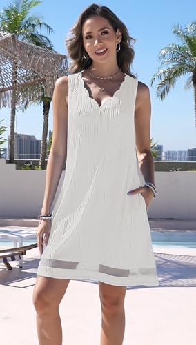ETCYY NEW Summer Dresses for Women 2025 Seashell Edge V Neck Sleeveless Sundresses Beach Cover Ups Tank Dress with Pockets2