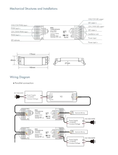 Tiras LED sin pérdida de brillo con el extensor de potencia de voltaje constante de 2 vías DC12-36V 3