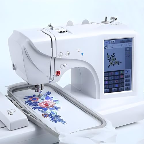 HuanEssentric Máquina Bordar Completamente Automática,96 Patrones/8 Patrones Digitales/10 Marcos,área Marco 4 'X 9.2',Pantalla Táctil 7',Adecuada para Prendas Vestir Y Ropa Cama