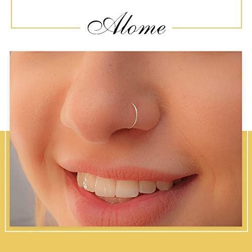 Fake Nose Rings For Women - Set of 2 Tiny Thin 20 Gauge 7mm Faux Nose Piercing Hoops - Handmade 925 Sterling Silver 14k Gold Filled Clip On Nose Jewelry - No Piercing Needed - Gift Ready