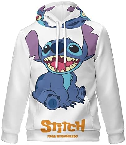 Lahodnamw Stitch Hoodies 3D Japanese Anime Cartoon Theme Print Pullover Hoodie Sweatshirt With Kangaroo Pocket Sportswear for Birthday