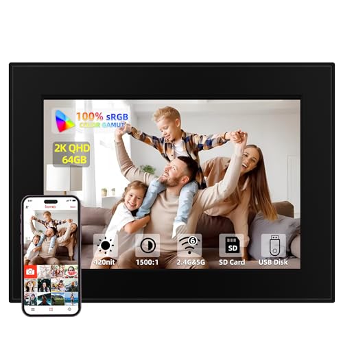 10.6 Inch Digital Photo Frame, 64GB Memory, 1920x1280 Resolution, Touch Screen, WiFi 6&5G Frameo App for Instant Photo & Video Sharing Anywhere, Upload via SD Card & USB, Auto Rotate, Black Color