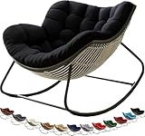 Coussin de chaise à bascule surdimensionné pour adultes   Coussin épais et doux en coton pour une utilisation intérieure/extérieure Housse de chaise inclinable en rotin confortable et élégante (Noir)