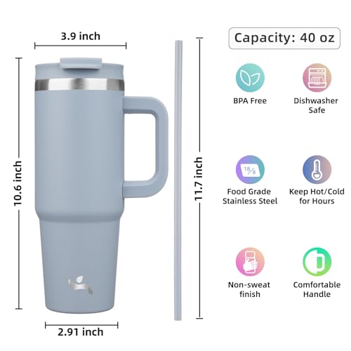 Image of Konokyo 40 oz Tumbler with Handle and 2 Straws,2 in 1 Lid Insulated Water Bottle Stainless Steel Travel Coffee Mug,Lavender