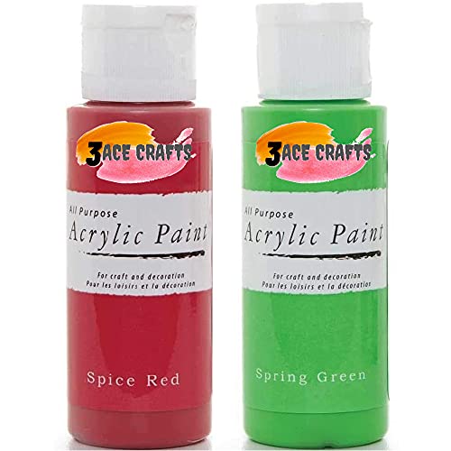 3 Ace Crafts Pack of 2 - Spice Red & Spring Green - Acrylic Paint 59ml - Decoration Kids, Garden Furniture Ornaments, Outdoor Paint, Air Drying, Modelling Clay, Plastic, Board & Paper