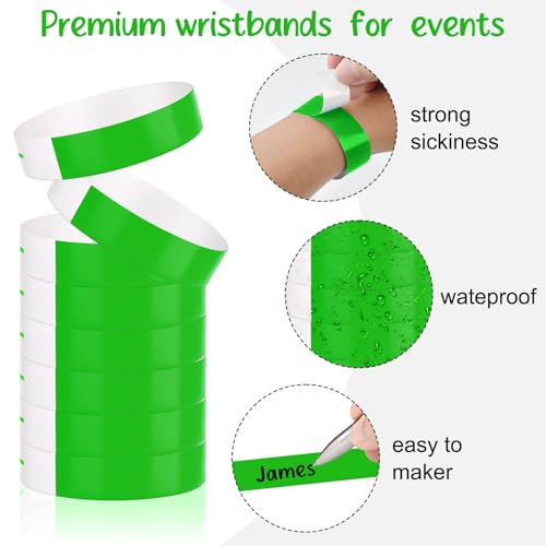 Bouiexye 400 Stück Eintrittsbänder Party Armbänder Einlassbänder für Events Armband Kinder Telefonnummer für Partys（Grün）