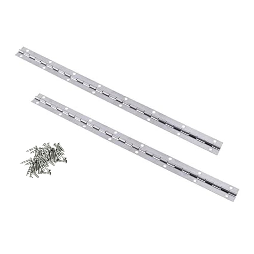 Continuous & Piano Hinges 2Pcs Stainless Steel Continuous Hinge with Holes Heavy Duty Polished Stainless Piano Hinges for Boats Cabinets Storage Box Door Windows Screw Included (Silver) (24)