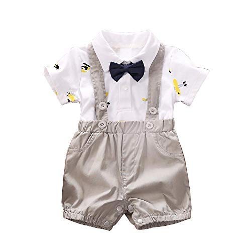 IURNXB Baby Jungen Mädchen Baumwolle Overall Sommer Strampler Gentleman Cardigan Get Together Kleidung, grau, 0-3 Monate Cover